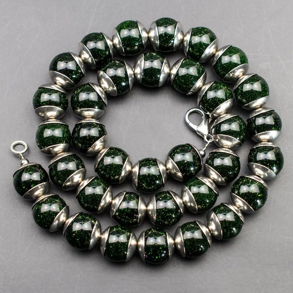 Deep green chunky necklace, statement casual necklace - Picture 1 of 15